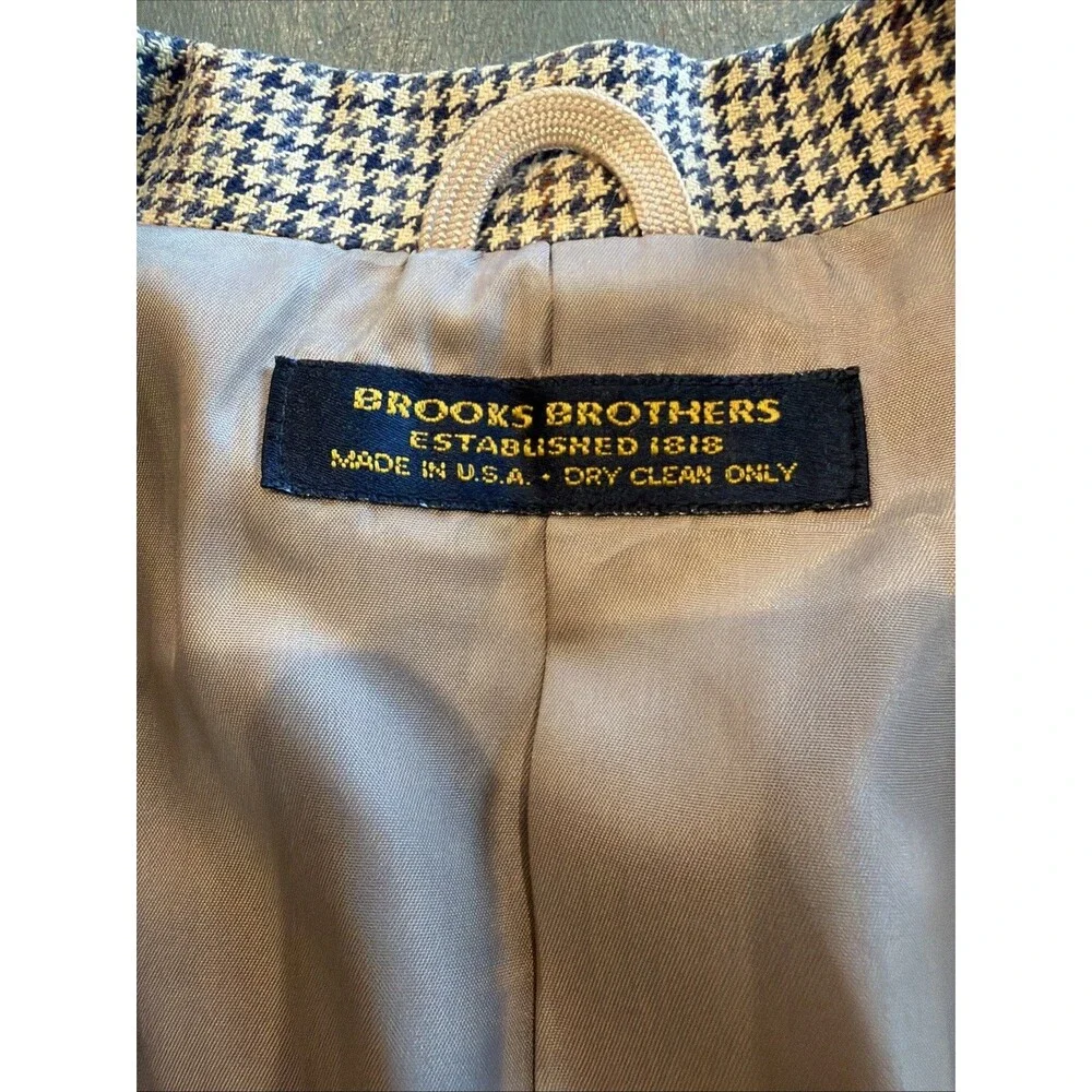 Brooks Brothers Houndstooth Wool Blazer Jacket Made USA Vintage 90s 40R See Desc